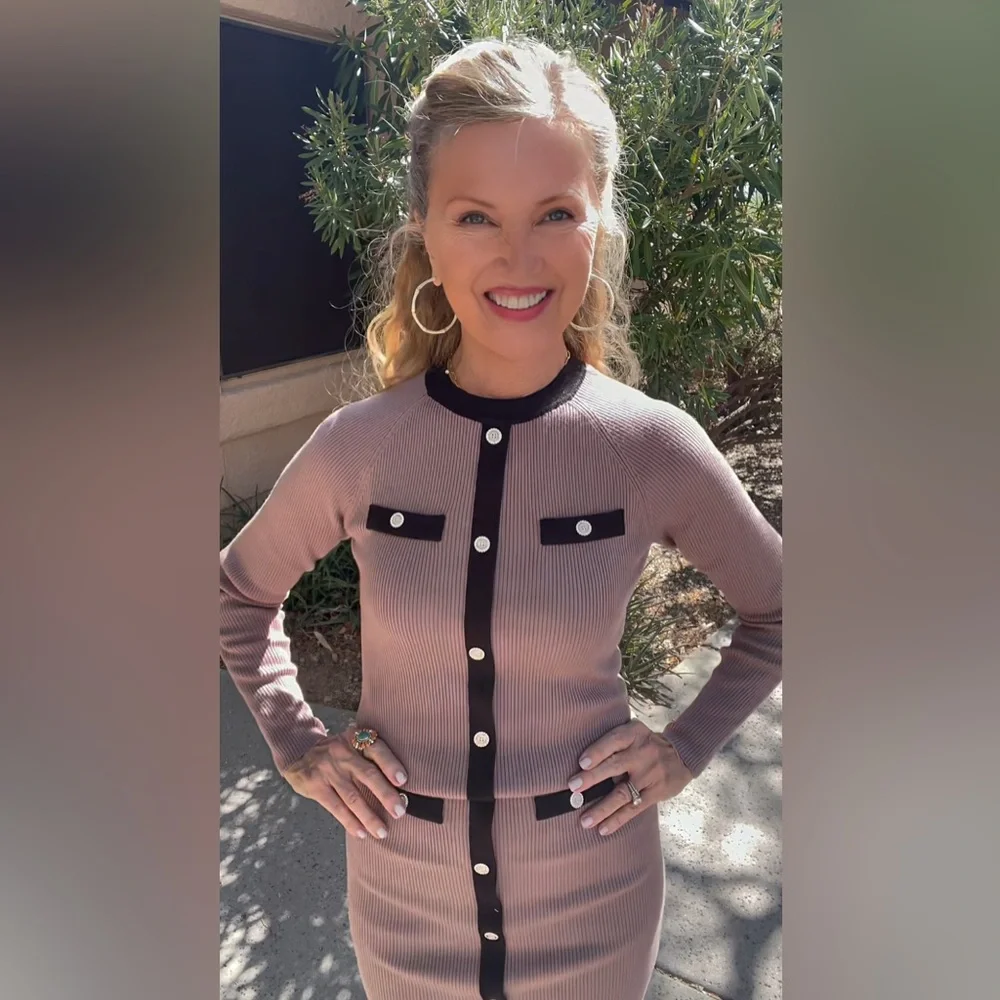 NWT RIB KNIT MIDI DRESS-KHAKI/BLACK-S - Picture 5 of 17